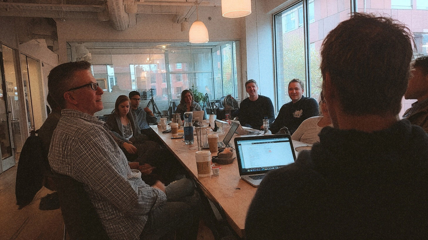 A team in discussion around a conference table